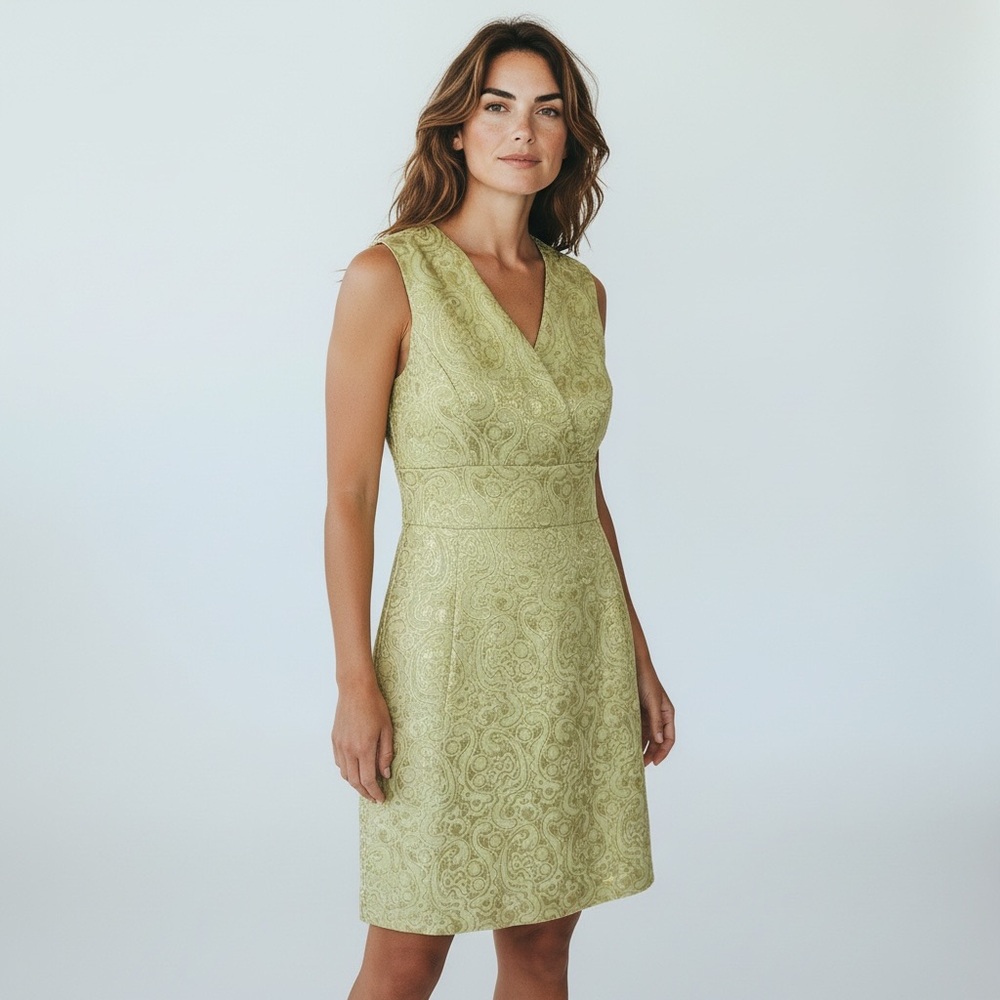 Elinor Simmons For Malcolm‎ Starr Brocade Cocktail Dress Green Gold Vintage 12